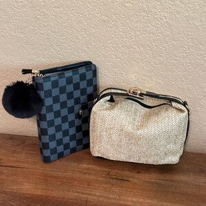Mini Woven Clutch Purse with Black Checker Print Agenda Planner/Binder
